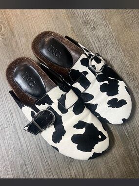 INC Cow print clogs